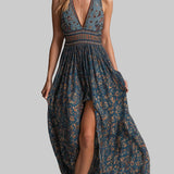 Retro Boho Kwiatowa Chiffonowa Sukienka Maxi bez Rękawów