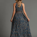 Retro Boho Kwiatowa Chiffonowa Sukienka Maxi bez Rękawów