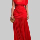 Czerwona plisowana sukienka bodycon z siateczki