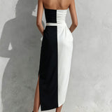 Stylowa Sukienka Maxi Bez Ramiączek w Stylu Color-Block