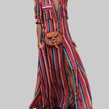Casual Striped Printed Shirt Maxi Skirt
