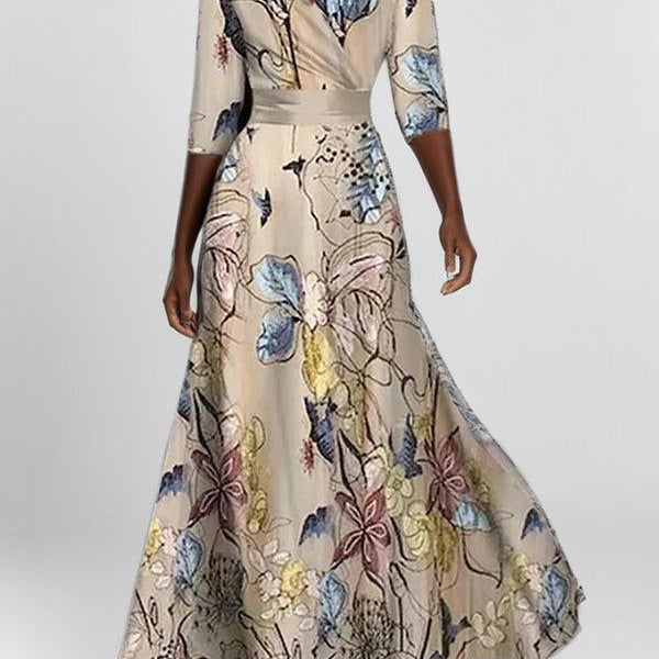 Elegancka Maxi Sukienka z Rękawem 3/4