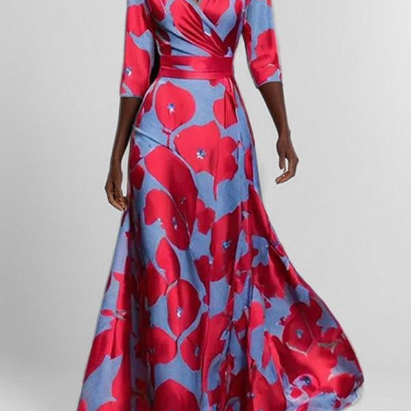 Elegancka Maxi Sukienka z Rękawem 3/4