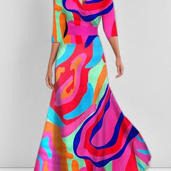 Elegancka Maxi Sukienka z Rękawem 3/4