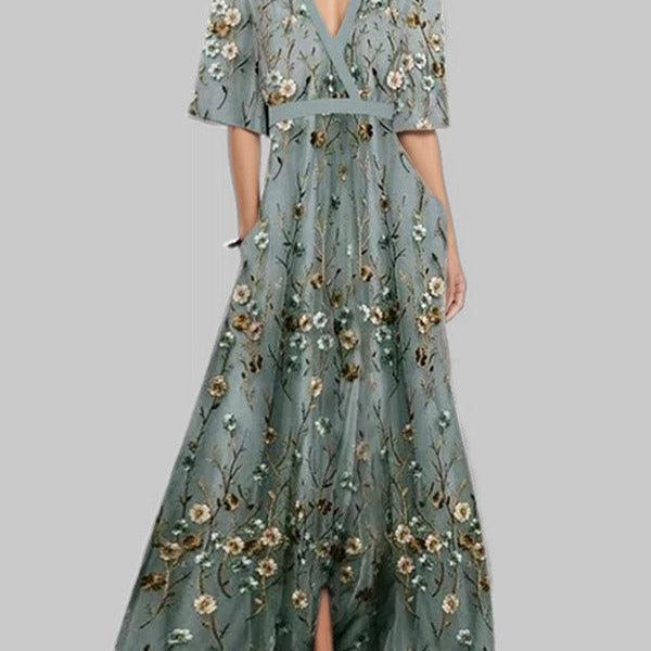 Elegancka Maxi Sukienka z Rękawem 3/4