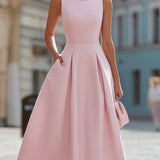 Elegancka bezrękawnikowa sukienka midi z kryształowym dekoltem w fasonie fit & flare
