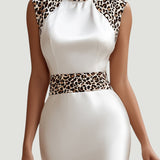 Elegancka Biała Satynowa Sukienka Midi Bodycon