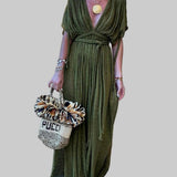 Kimono Draped Braids Cover Up Slit Maxi Dress