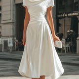 Asymetryczna Sukienka Midi z Drapowaniem