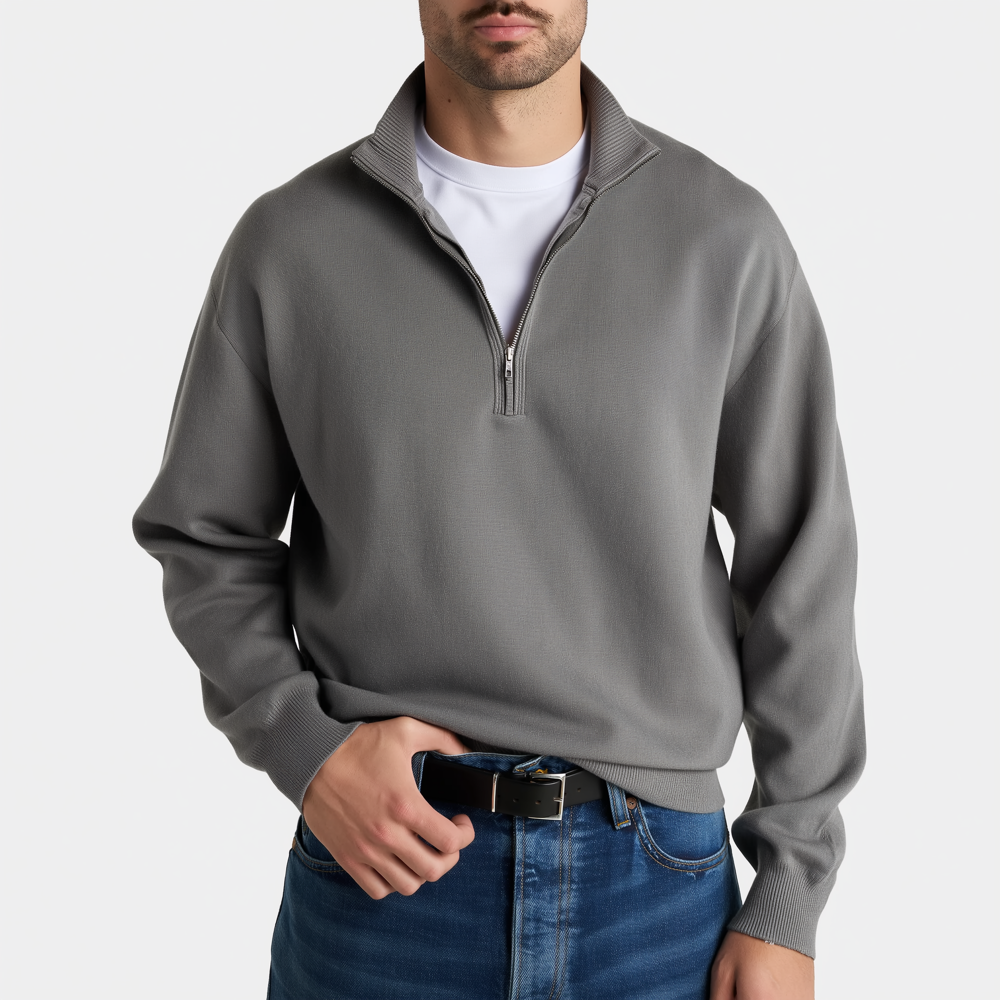 Sergiu™ - Elegancki sweter z krótkim zamkiem