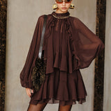 Zestaw Mini Sukienki z Tiered Ruffle Chiffon z Podszewką
