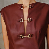 Sukienka mini bez rękawów z metalowym zapięciem z PU
