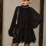 Zestaw Mini Sukienki z Tiered Ruffle Chiffon z Podszewką