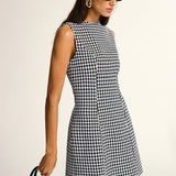 Sukienka mini bez rękawów w wzór houndstooth