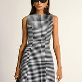 Sukienka mini bez rękawów w wzór houndstooth