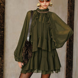 Zestaw Mini Sukienki z Tiered Ruffle Chiffon z Podszewką