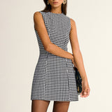 Sukienka mini bez rękawów w wzór houndstooth