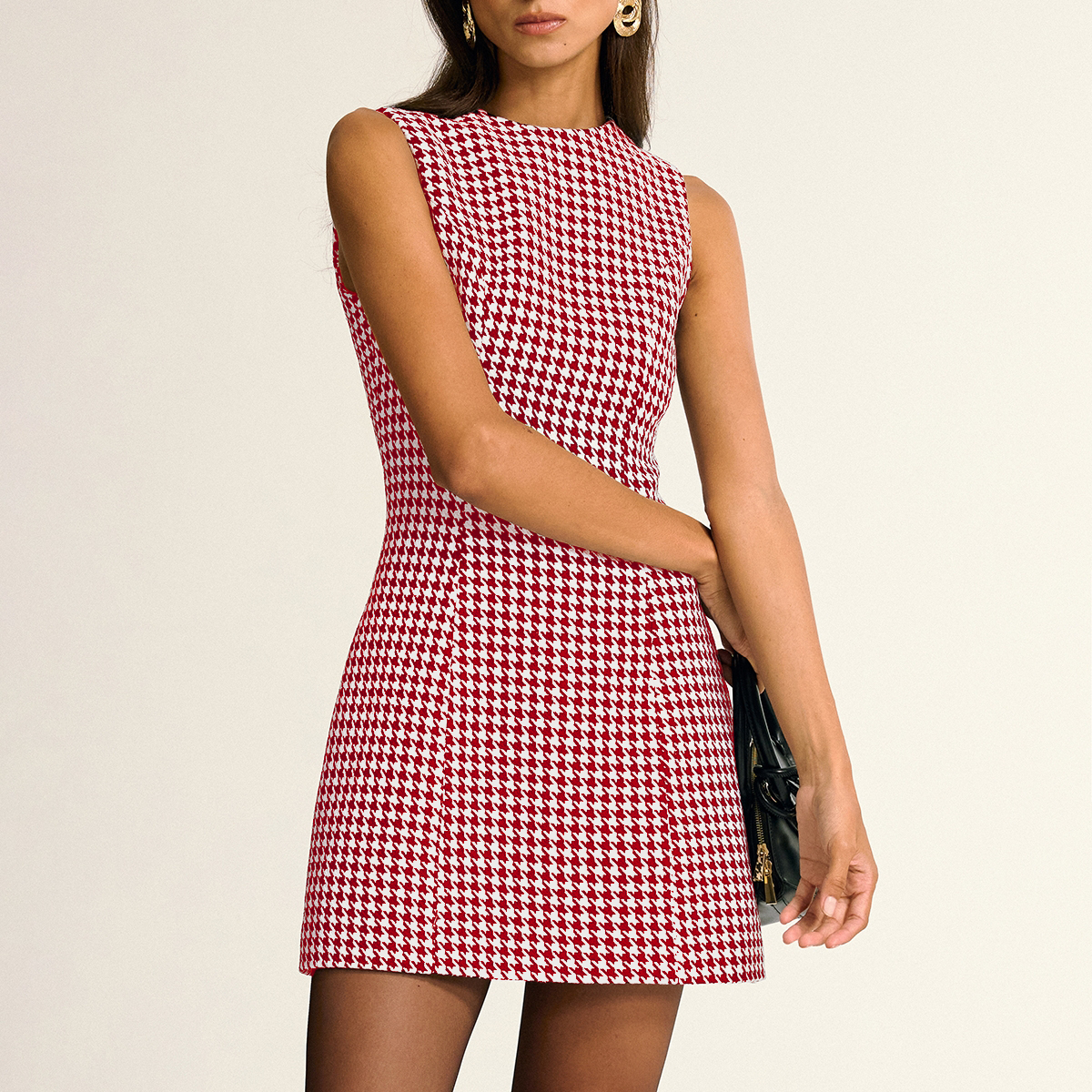 Sukienka mini bez rękawów w wzór houndstooth