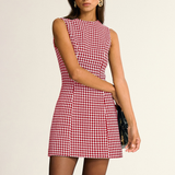 Sukienka mini bez rękawów w wzór houndstooth