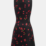 Sukienka mini bez rękawów w print wiśniowy