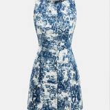 Sukienka mini bez rękawów w wzór toile
