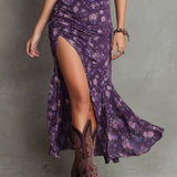 Boho Smocked Kwiatowa Sukienka Midi z Bufiastymi Rękawami