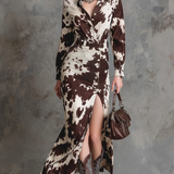 Sukienka maxi z nadrukiem krowy w stylu vintage
