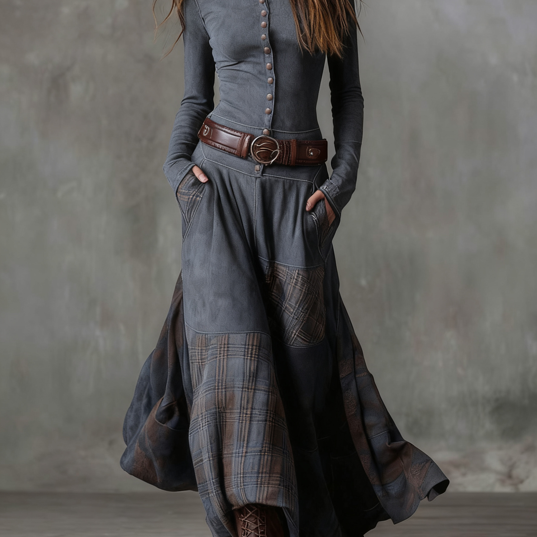 Elisa | Vestido maxi de ante con cinturón