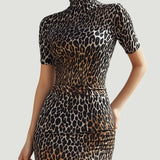 Sukienka Midi Bodycon z Wzorem Lamparta