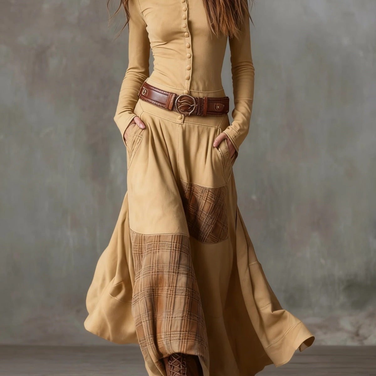 Elisa | Vestido maxi de ante con cinturón