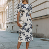 Sukienka midi z krótkim rękawem w print botaniczny