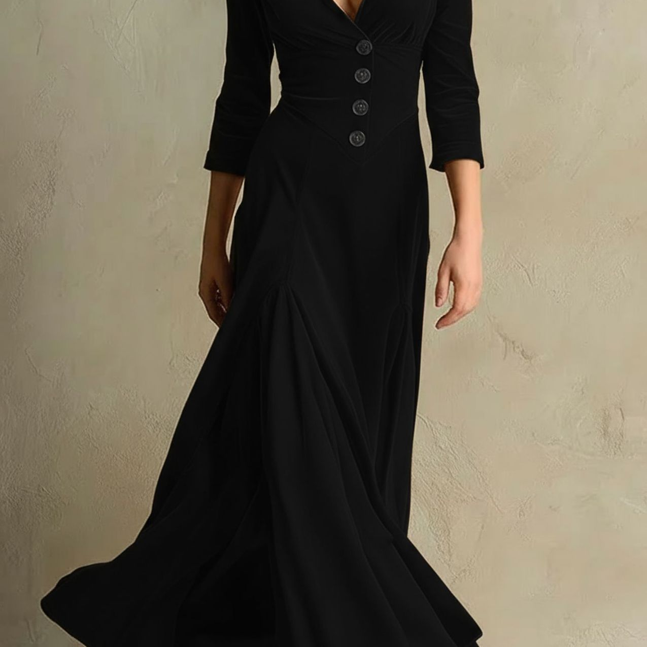 Brązowa Elegancka Retro Sukienka z Aksamitnym Kołnierzem