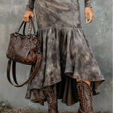 Vintage Polyester Flare Hem Midi Dress（Includes belt）